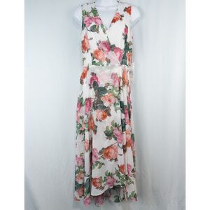 Calvin Klein Floral Chiffon Sleeveless Surplice Midi Dress Womens 6 Flowy Fairy